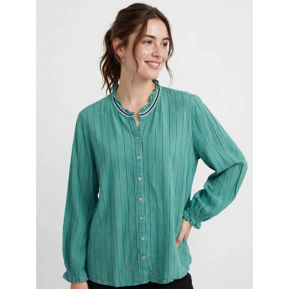 Logo Lori Goldstein Green Blouse Large Button Down Long Sleeve